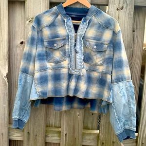 Brand NEW We The Free Quarter Zip Denim Flannel Pullover Jacket Size Small